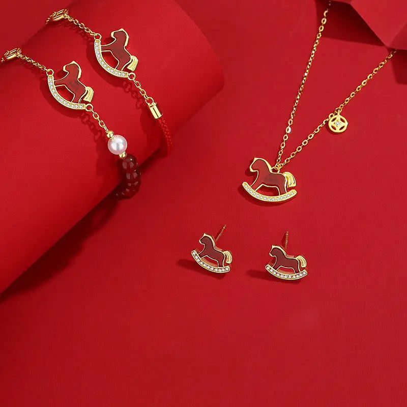 Fortune Jewel 925 Sterling Silver Year Of The Horse Design Red Agate Confidence Earrings Fortune Jewel