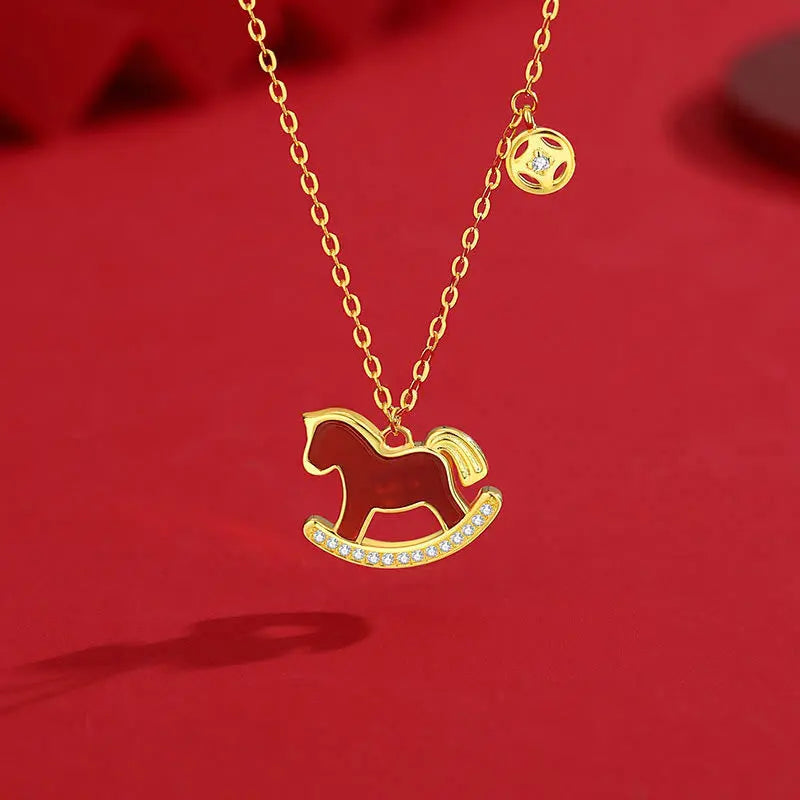 Fortune Jewel 925 Sterling Silver Year Of The Horse Design Red Agate Confidence Earrings Fortune Jewel