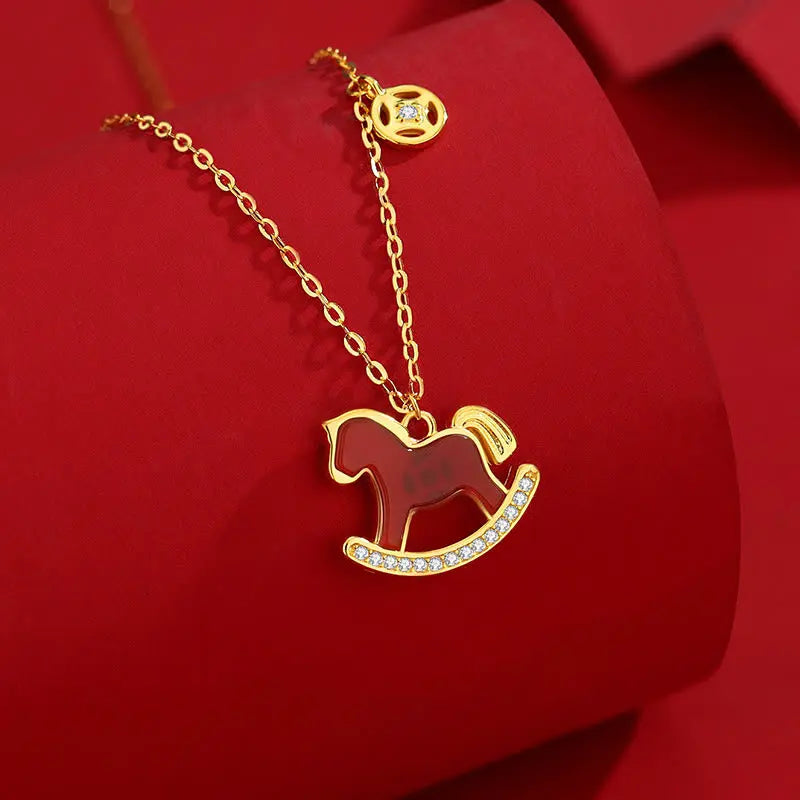 Fortune Jewel 925 Sterling Silver Year Of The Horse Design Red Agate Confidence Earrings Fortune Jewel