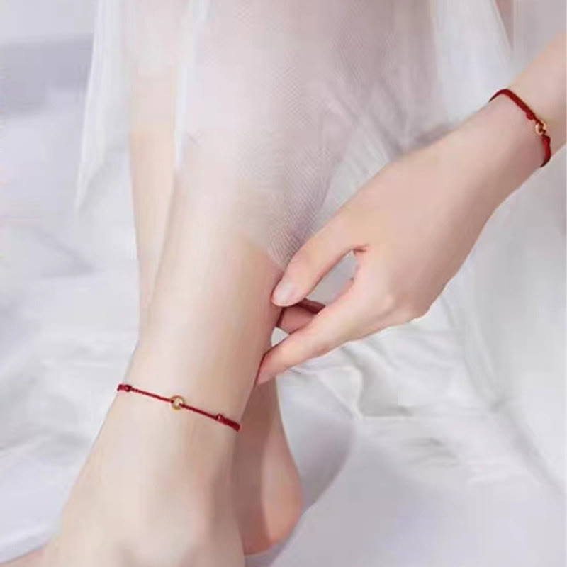 Fortune Jewel Small Peace Buckle Braided String Adjustable Connection Bracelet Anklet - Fortune Jewel