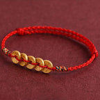 Fortune Jewel Five Copper Coins Design Braided String Protection Bracelet Anklet - Fortune Jewel