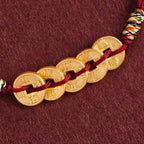 Fortune Jewel Five Copper Coins Design Braided String Protection Bracelet Anklet - Fortune Jewel