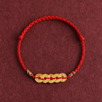 Fortune Jewel Five Copper Coins Design Braided String Protection Bracelet Anklet - Fortune Jewel