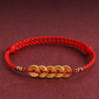 Fortune Jewel Five Copper Coins Design Braided String Protection Bracelet Anklet - Fortune Jewel