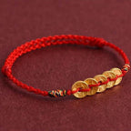 Fortune Jewel Five Copper Coins Design Braided String Protection Bracelet Anklet - Fortune Jewel