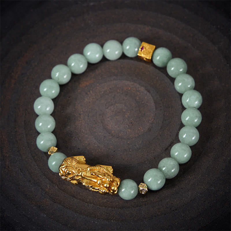 Fortune Jewel Golden Pi Xiu Charm Jade Luck Prosperity Beaded Bracelet - Fortune Jewel
