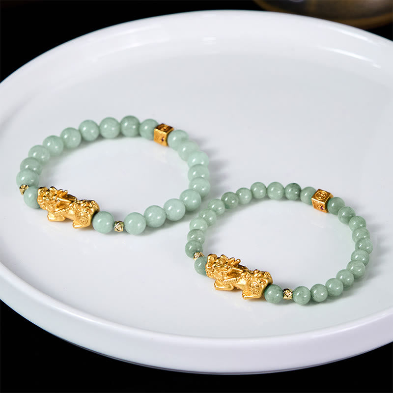 Fortune Jewel Golden Pi Xiu Charm Jade Luck Prosperity Beaded Bracelet - Fortune Jewel