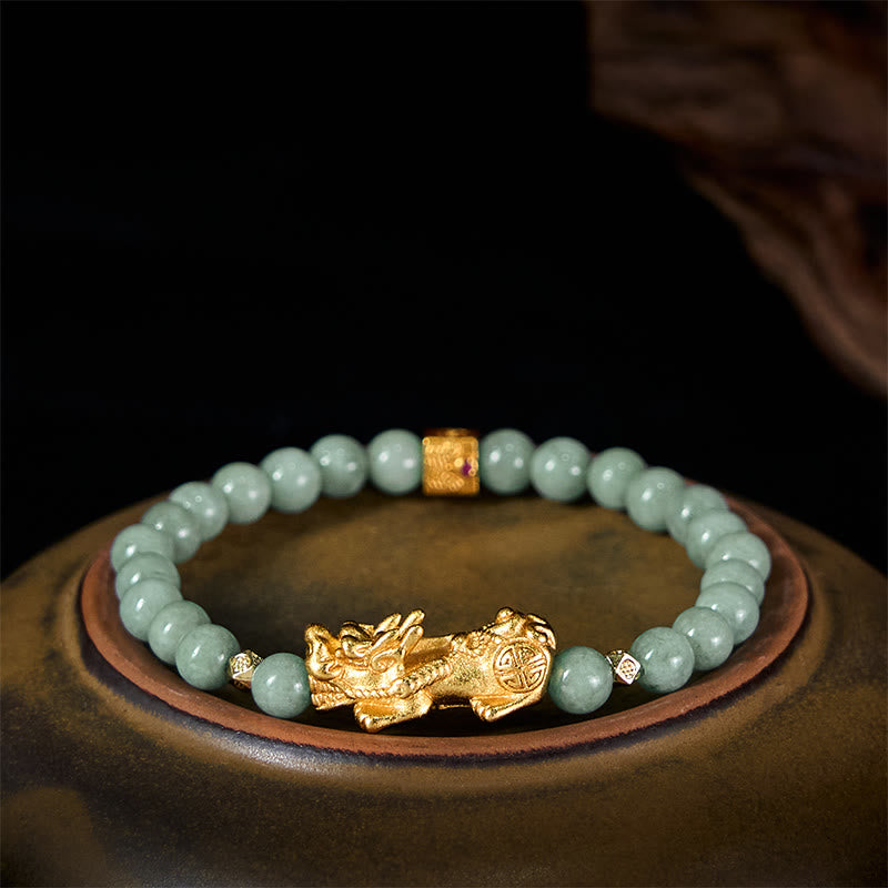 Fortune Jewel Golden Pi Xiu Charm Jade Luck Prosperity Beaded Bracelet - Fortune Jewel