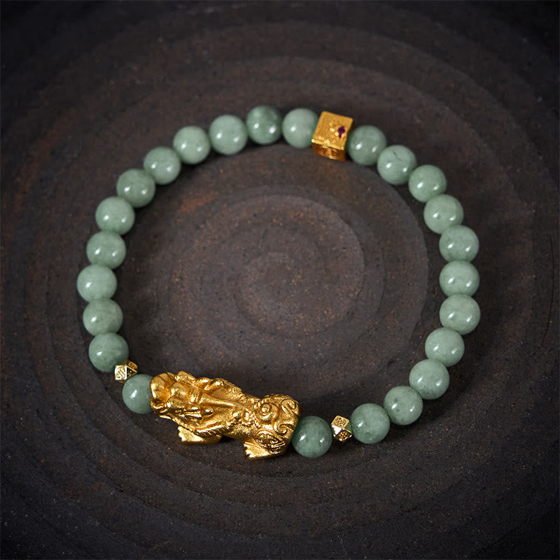 Fortune Jewel Golden Pi Xiu Charm Jade Luck Prosperity Beaded Bracelet - Fortune Jewel