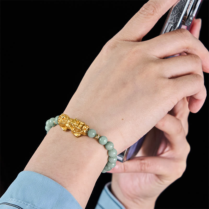 Fortune Jewel Golden Pi Xiu Charm Jade Luck Prosperity Beaded Bracelet - Fortune Jewel
