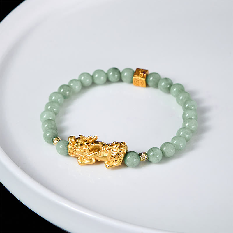 Fortune Jewel Golden Pi Xiu Charm Jade Luck Prosperity Beaded Bracelet - Fortune Jewel