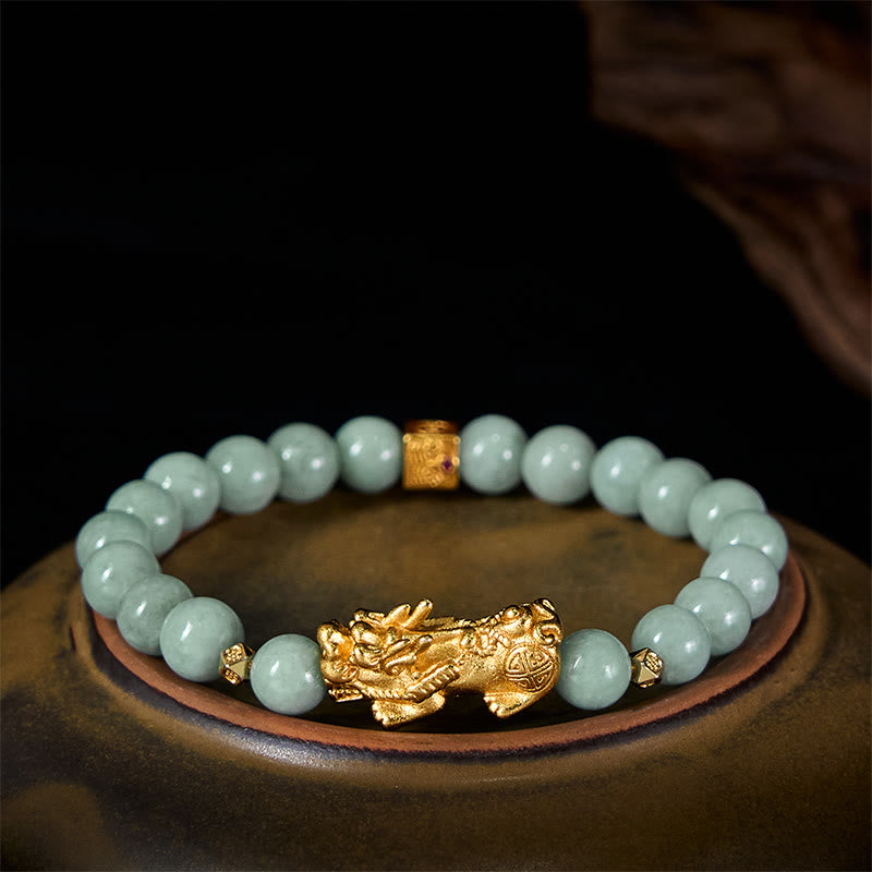Fortune Jewel Golden Pi Xiu Charm Jade Luck Prosperity Beaded Bracelet - Fortune Jewel