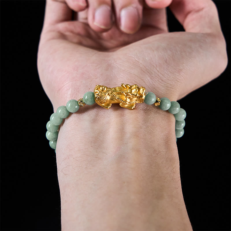 Fortune Jewel Golden Pi Xiu Charm Jade Luck Prosperity Beaded Bracelet - Fortune Jewel