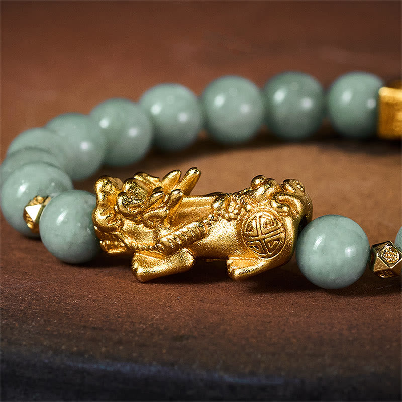 Fortune Jewel Golden Pi Xiu Charm Jade Luck Prosperity Beaded Bracelet - Fortune Jewel