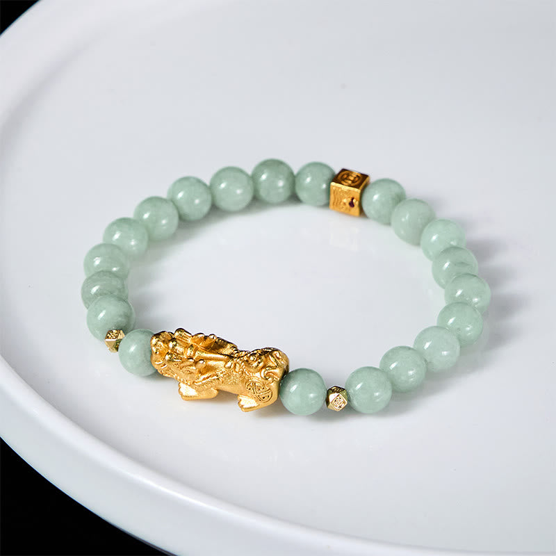 Fortune Jewel Golden Pi Xiu Charm Jade Luck Prosperity Beaded Bracelet - Fortune Jewel