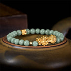 Fortune Jewel Golden Pi Xiu Charm Jade Luck Prosperity Beaded Bracelet - Fortune Jewel