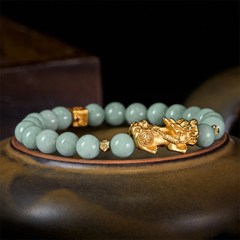 Fortune Jewel Golden Pi Xiu Charm Jade Luck Prosperity Beaded Bracelet - Fortune Jewel