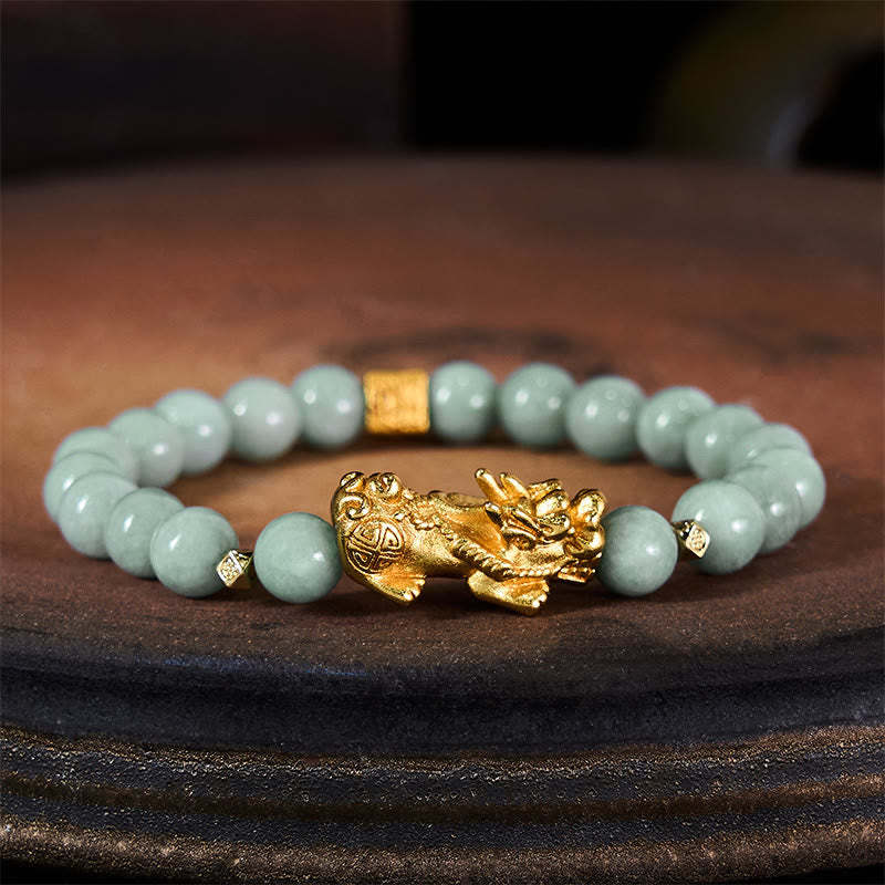 Fortune Jewel Golden Pi Xiu Charm Jade Luck Prosperity Beaded Bracelet - Fortune Jewel
