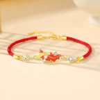 Buddha Stones 925 Sterling Silver Koi Fish Design Red String Blessing Bracelet - Fortune Jewel