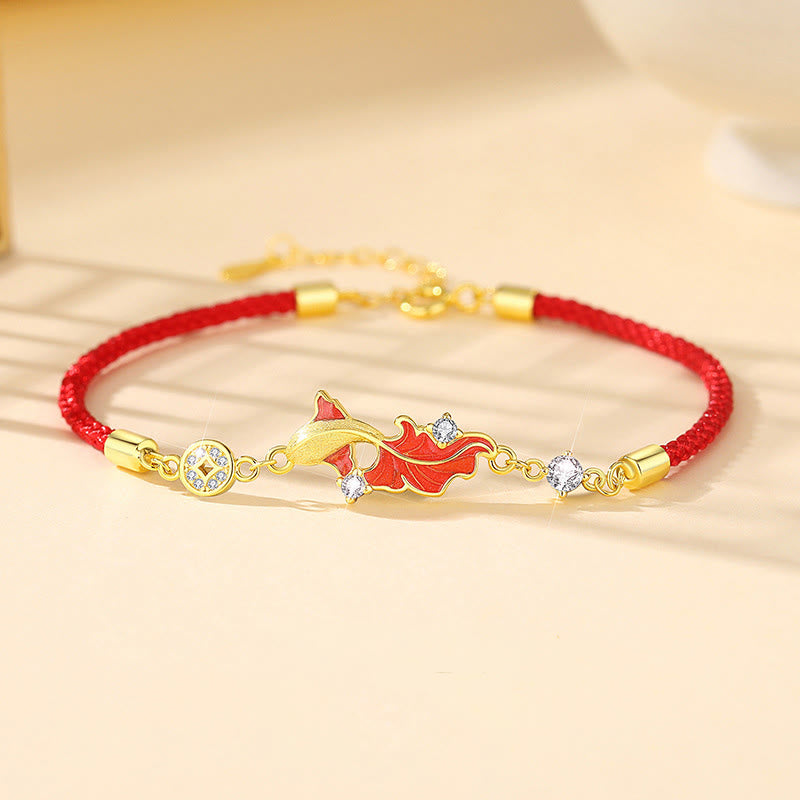 Buddha Stones 925 Sterling Silver Koi Fish Design Red String Blessing Bracelet - Fortune Jewel