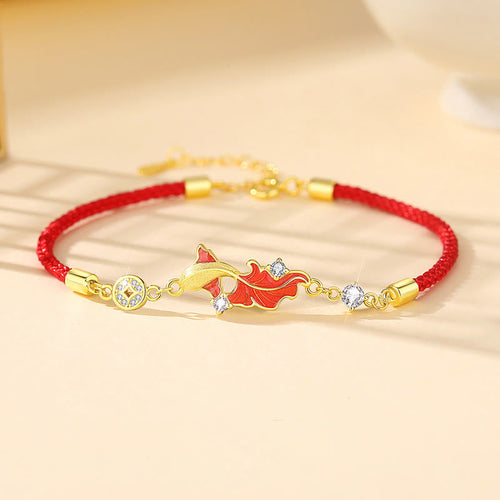 Buddha Stones 925 Sterling Silver Koi Fish Design Red String Blessing Bracelet - Fortune Jewel