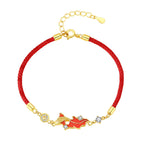 Buddha Stones 925 Sterling Silver Koi Fish Design Red String Blessing Bracelet - Fortune Jewel