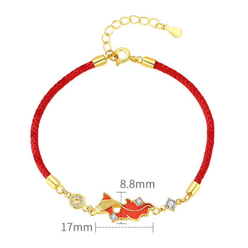Buddha Stones 925 Sterling Silver Koi Fish Design Red String Blessing Bracelet - Fortune Jewel