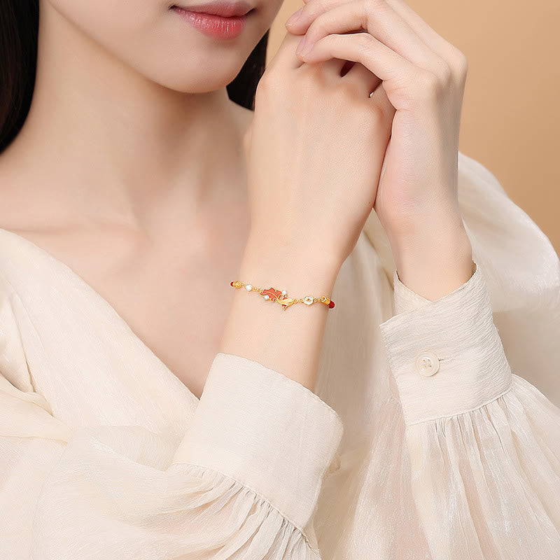 Buddha Stones 925 Sterling Silver Koi Fish Design Red String Blessing Bracelet - Fortune Jewel