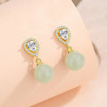 Buddha Stones 925 Sterling Silver Waterdrop Design Hetian Jade Bead Prosperity Earrings - Fortune Jewel