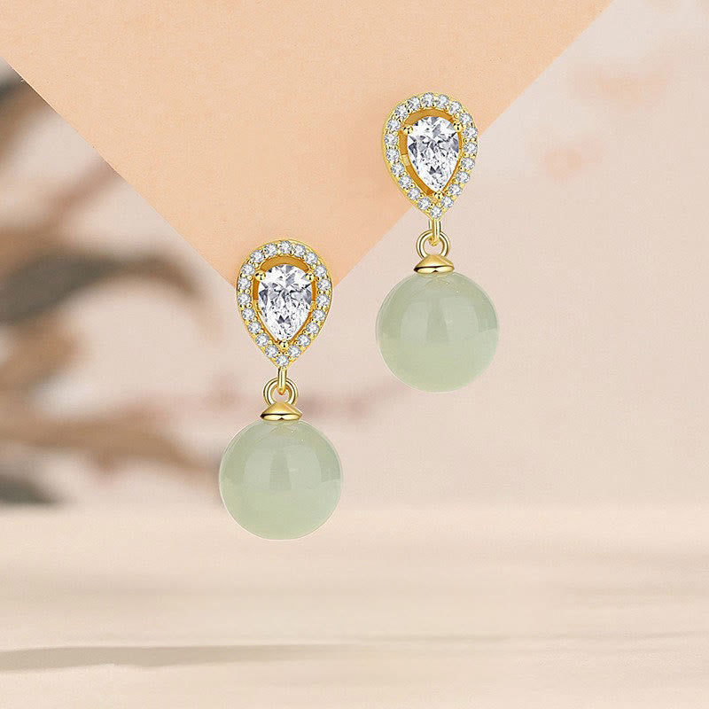 Buddha Stones 925 Sterling Silver Waterdrop Design Hetian Jade Bead Prosperity Earrings - Fortune Jewel