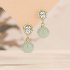 Buddha Stones 925 Sterling Silver Waterdrop Design Hetian Jade Bead Prosperity Earrings - Fortune Jewel