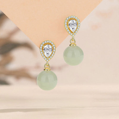 Buddha Stones 925 Sterling Silver Waterdrop Design Hetian Jade Bead Prosperity Earrings - Fortune Jewel