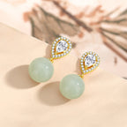 Buddha Stones 925 Sterling Silver Waterdrop Design Hetian Jade Bead Prosperity Earrings - Fortune Jewel