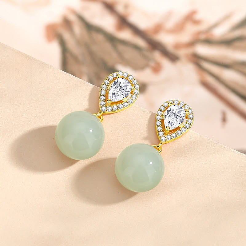 Buddha Stones 925 Sterling Silver Waterdrop Design Hetian Jade Bead Prosperity Earrings - Fortune Jewel