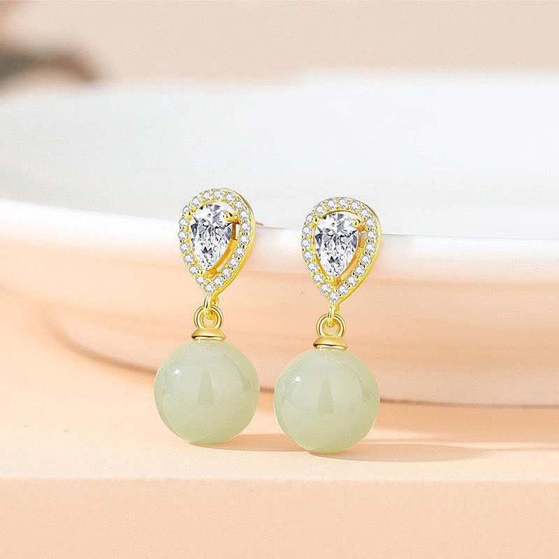 Buddha Stones 925 Sterling Silver Waterdrop Design Hetian Jade Bead Prosperity Earrings - Fortune Jewel