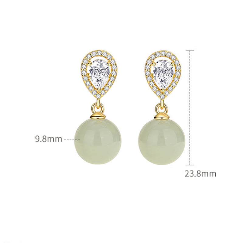 Buddha Stones 925 Sterling Silver Waterdrop Design Hetian Jade Bead Prosperity Earrings - Fortune Jewel
