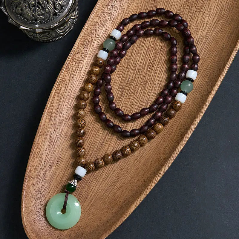 Fortune Jewel Wenge Wood Peace Buckle Balance Tranquility Pendant Necklace Fortune Jewel