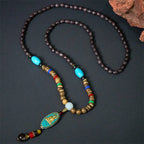 Fortune Jewel Vintage Nepal Avalokitesvara Harmony Coconut Shell Beads Pendant Necklace Fortune Jewel
