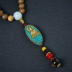 Fortune Jewel Vintage Nepal Avalokitesvara Harmony Coconut Shell Beads Pendant Necklace Fortune Jewel
