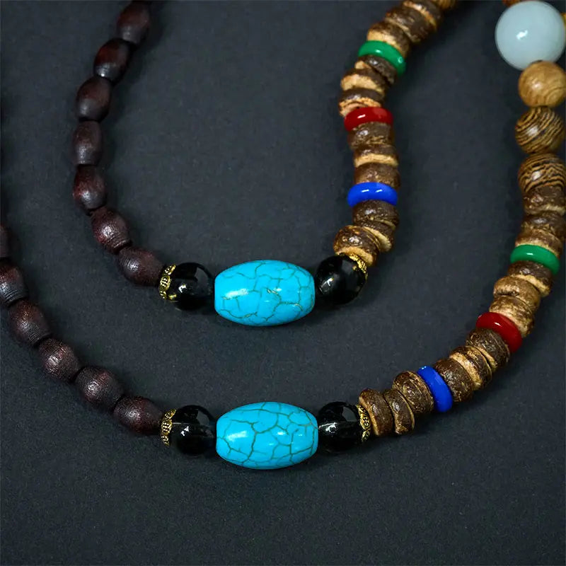 Fortune Jewel Vintage Nepal Avalokitesvara Harmony Coconut Shell Beads Pendant Necklace Fortune Jewel