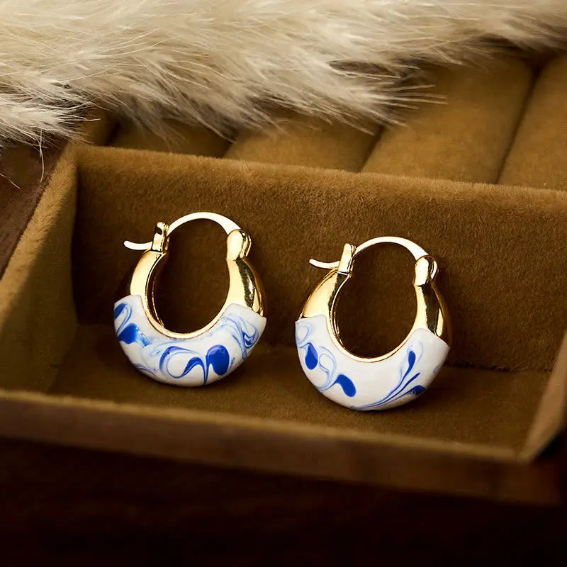 Fortune Jewel Copper Plated 18k Gold Enamel Glaze Healing Luck U-shaped Earrings Fortune Jewel