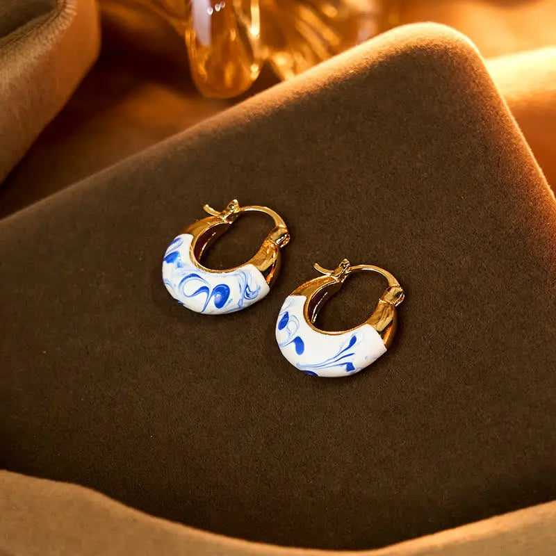 Fortune Jewel Copper Plated 18k Gold Enamel Glaze Healing Luck U-shaped Earrings Fortune Jewel