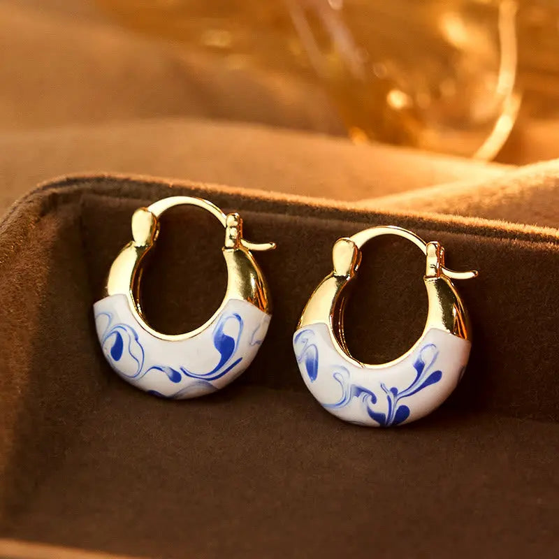 Fortune Jewel Copper Plated 18k Gold Enamel Glaze Healing Luck U-shaped Earrings Fortune Jewel