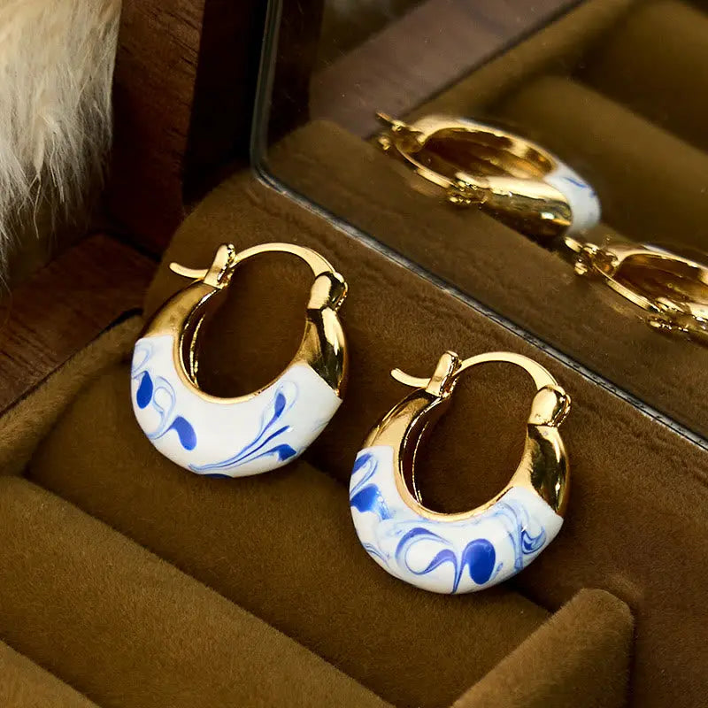 Fortune Jewel Copper Plated 18k Gold Enamel Glaze Healing Luck U-shaped Earrings Fortune Jewel