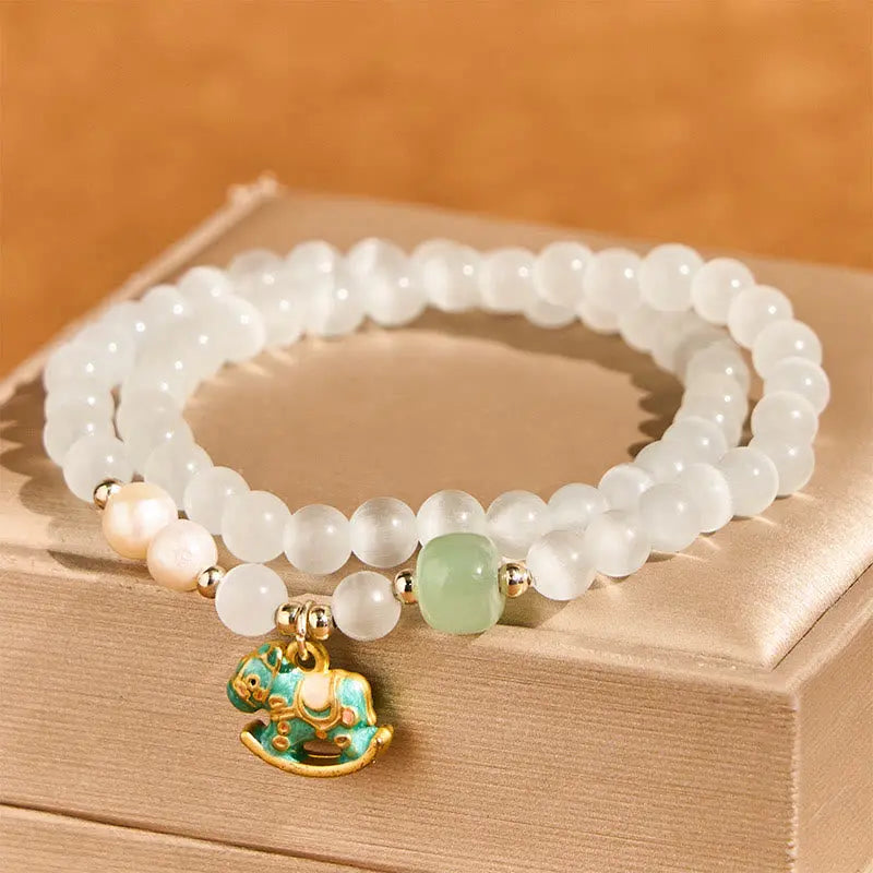 Fortune Jewel Year Of The Horse Chrysoberyl Glass Bead Peace Love Double-layered Bracelet Fortune Jewel