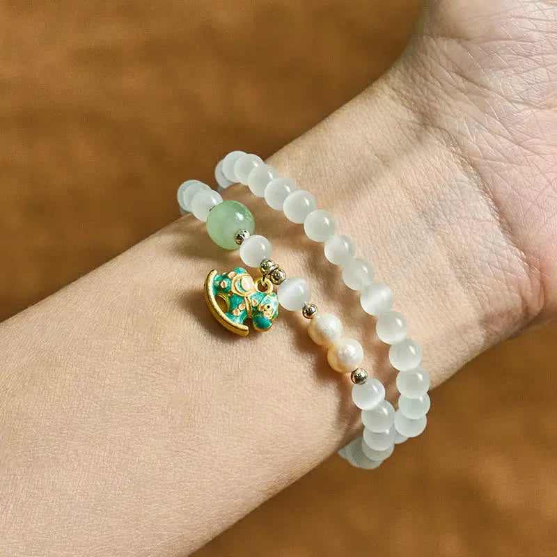 Fortune Jewel Year Of The Horse Chrysoberyl Glass Bead Peace Love Double-layered Bracelet Fortune Jewel