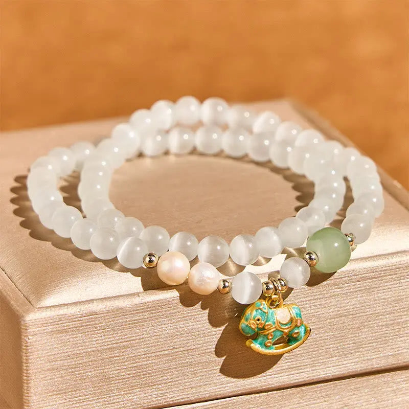 Fortune Jewel Year Of The Horse Chrysoberyl Glass Bead Peace Love Double-layered Bracelet Fortune Jewel
