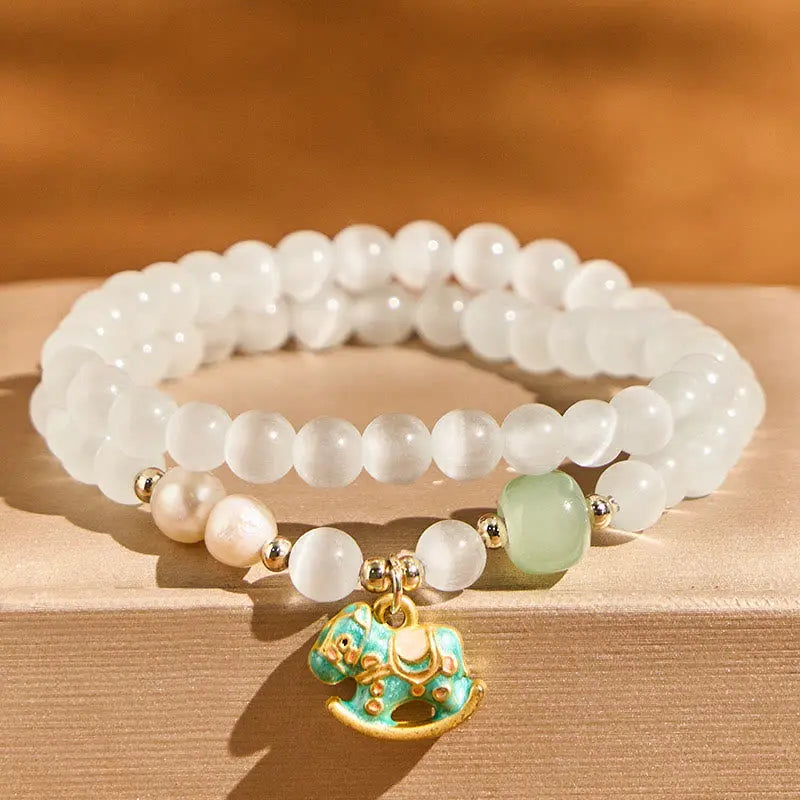 Fortune Jewel Year Of The Horse Chrysoberyl Glass Bead Peace Love Double-layered Bracelet Fortune Jewel