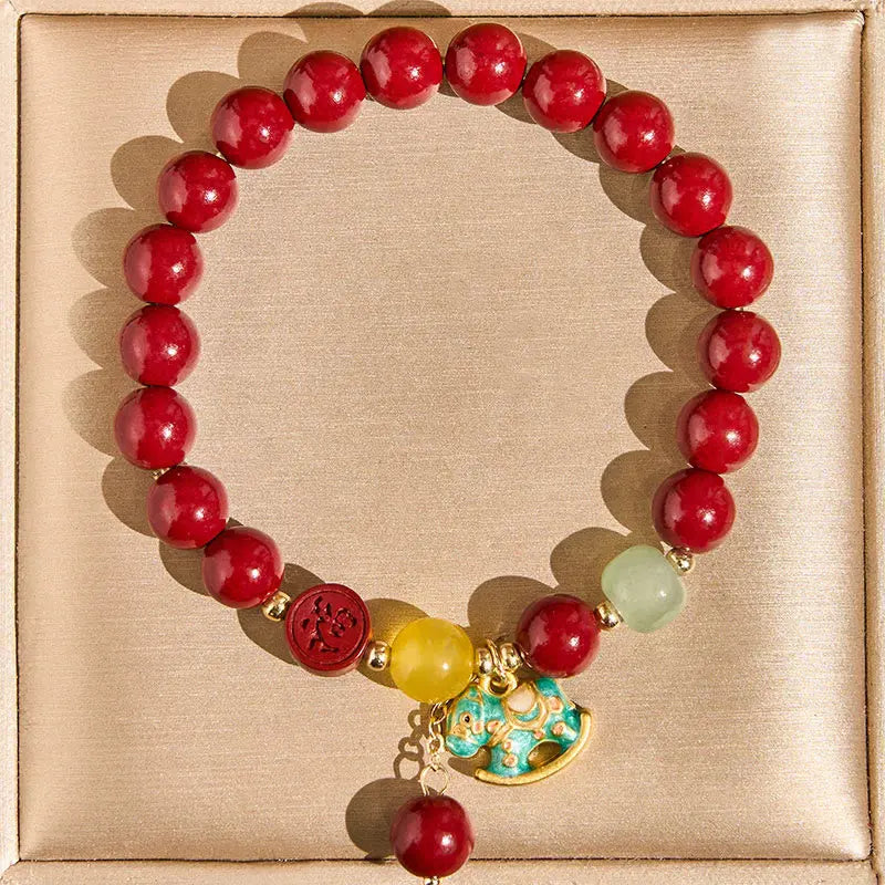 Buddha Stones Year Of The Horse Natural Cinnabar Red Agate Calm Confidence Bracelet Fortune Jewel