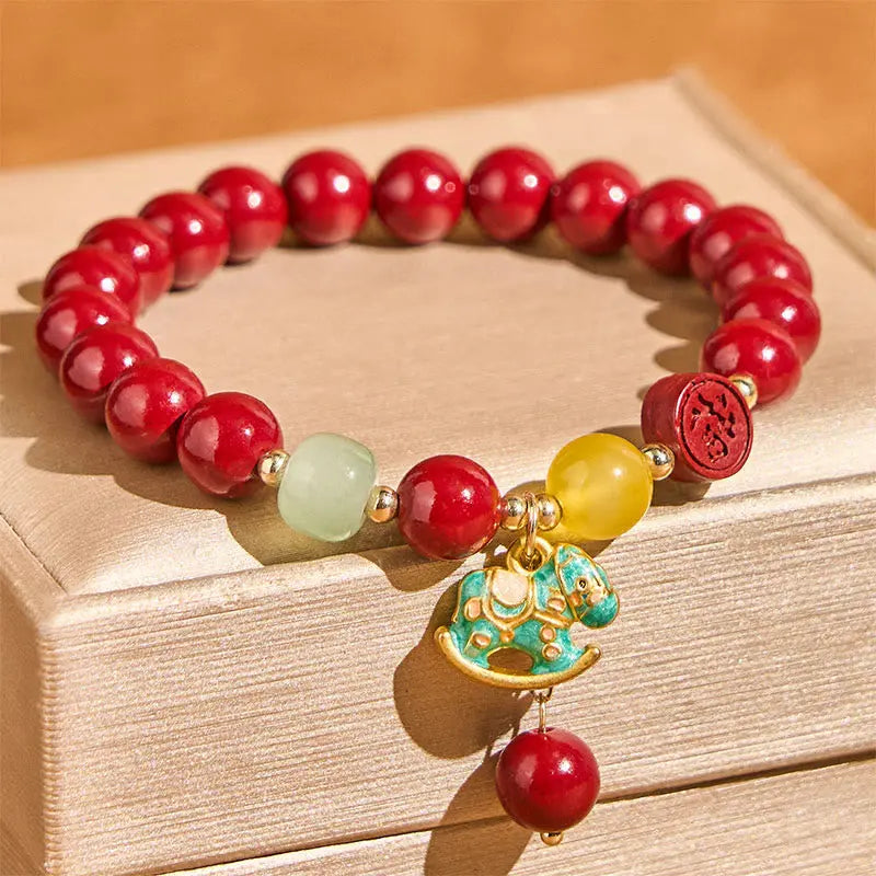 Buddha Stones Year Of The Horse Natural Cinnabar Red Agate Calm Confidence Bracelet Fortune Jewel